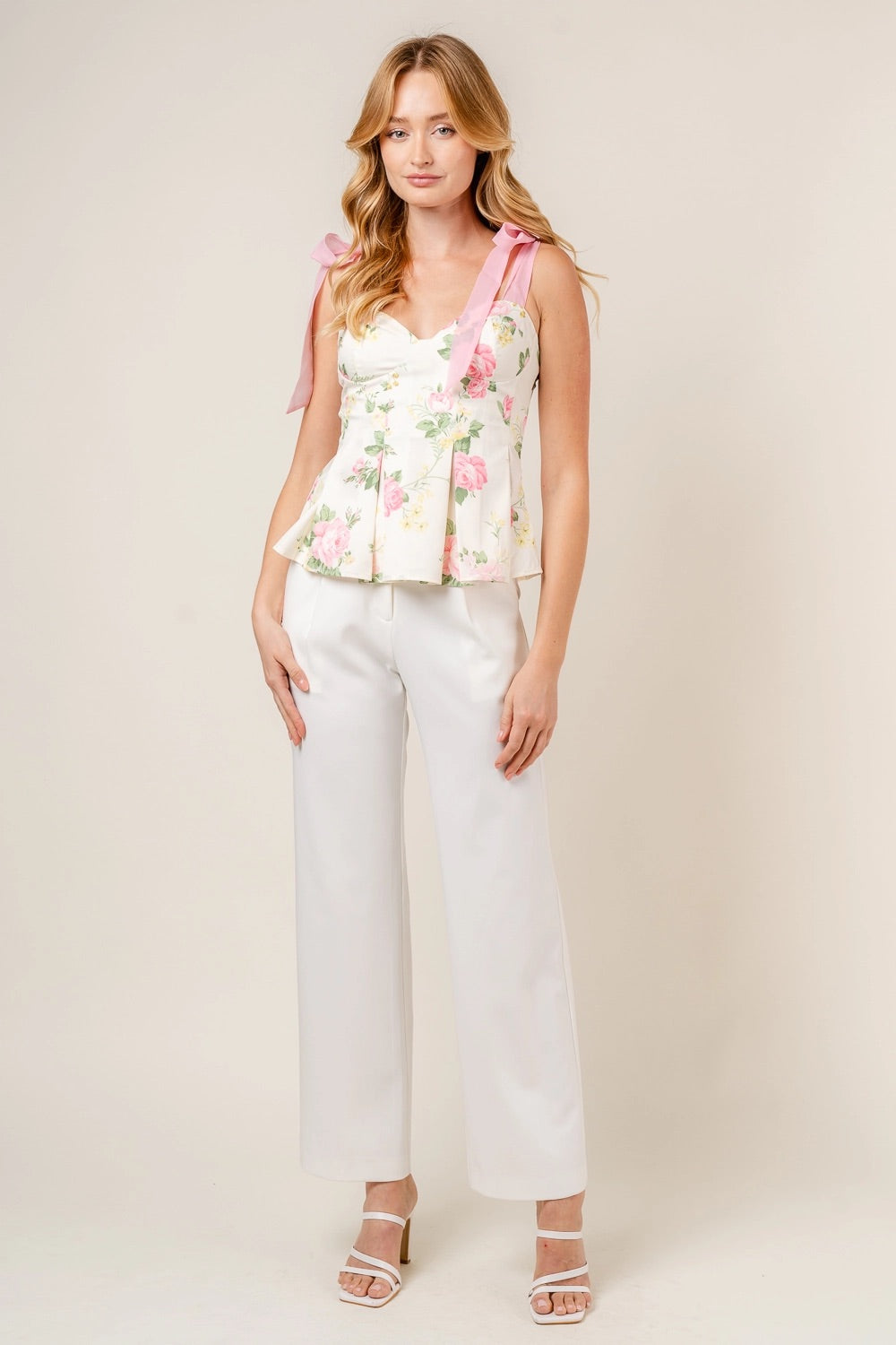 COCO COQUETTE Floral Organza Bow Pleated Top