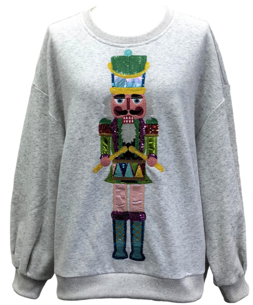 QUEEN OF SPARKLES Sequin ColorBlock DRUMMER NUTCRACKER Sweatshirt Top