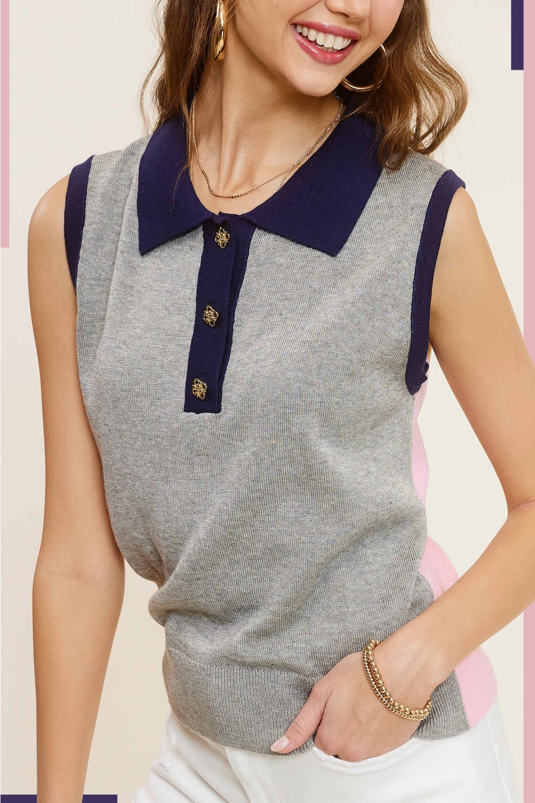 BAKERSVILLE ColorBlock Sleeveless Polo Top
