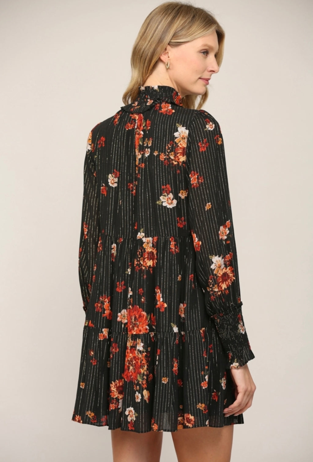 *FORESEE Lurex Floral High-Neck Midi Dress