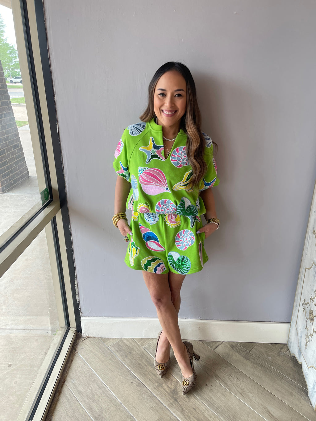 QUEEN OF SPARKLES Sequin SHELLS Colorblock Bubble Top