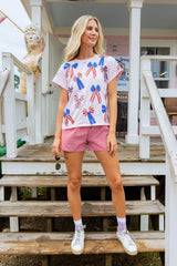 QUEEN OF SPARKLES Red/White/Blue SCATTERED BOWS Tee