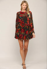 *FOR KEEPS Velvet BurnOut Floral Flare Dress