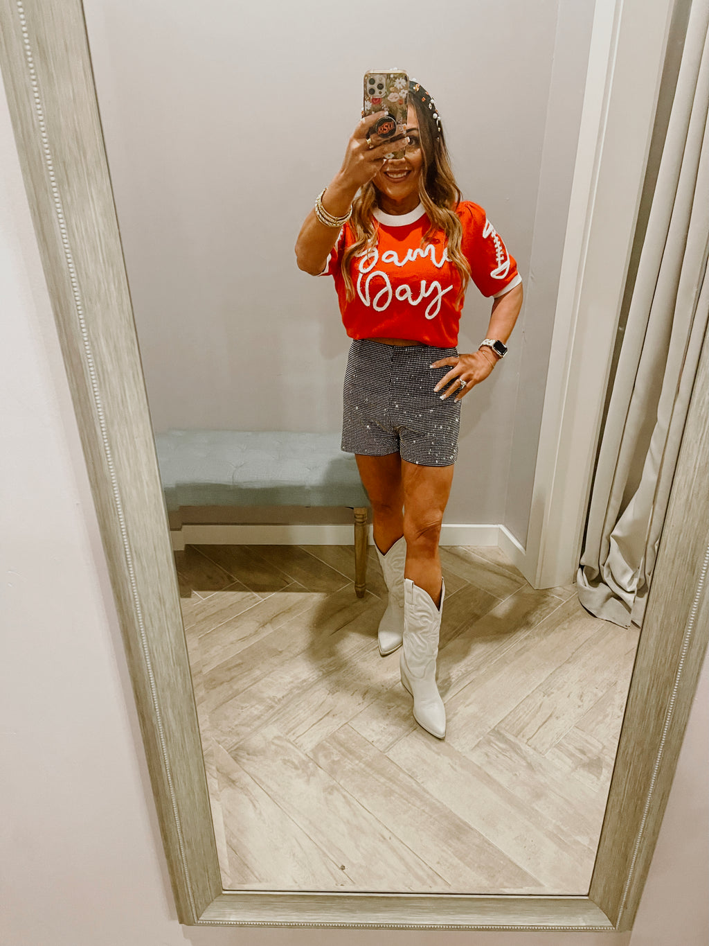 WD Tinsel Script GAMEDAY ShortSleeve Sweater Top