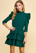 NEVERENDING Ruche Sleeve Tiered Ruffle Dress