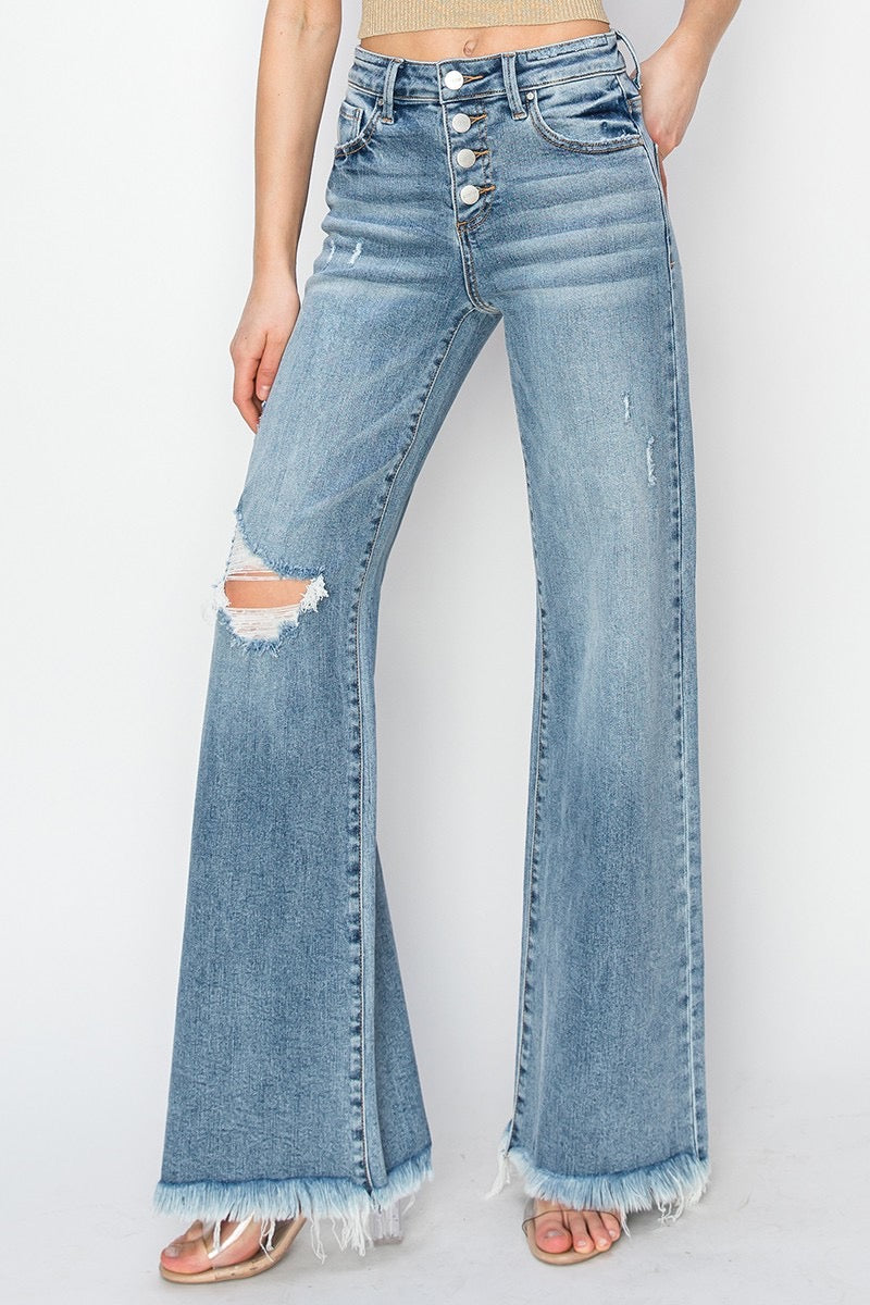 FINLEY MidRise ButtonDown Wideleg FrayHem Jean