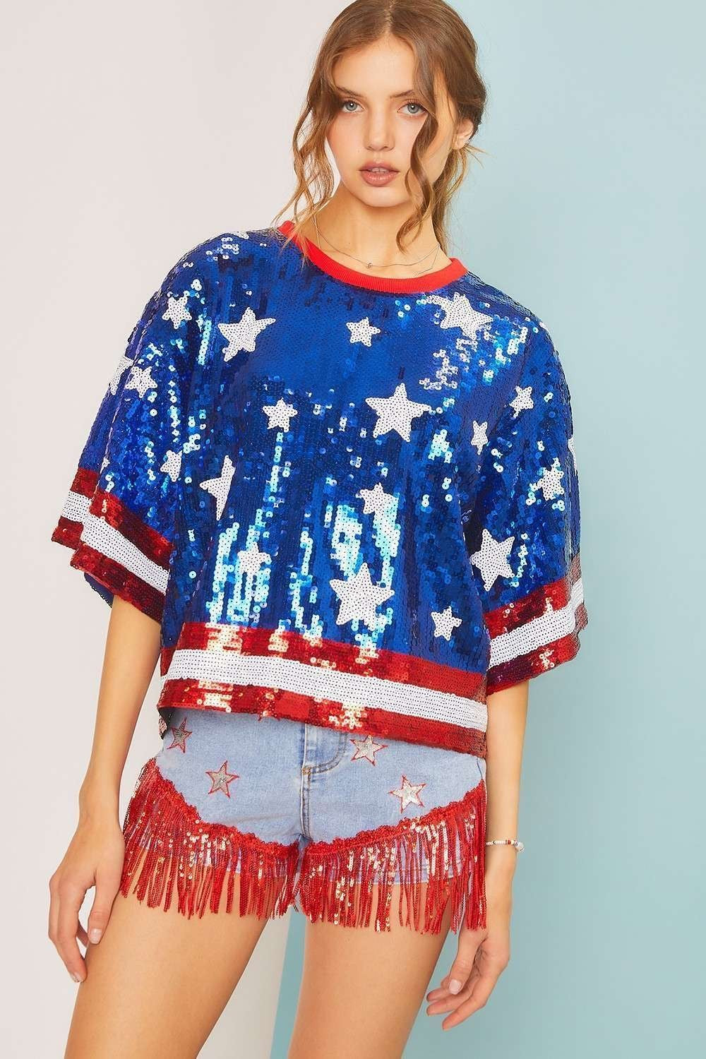 SALUTE Sequin Stars and Stripes Top