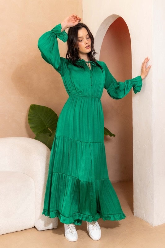 MASQUERADE Wash Satin Tier Maxi Dress