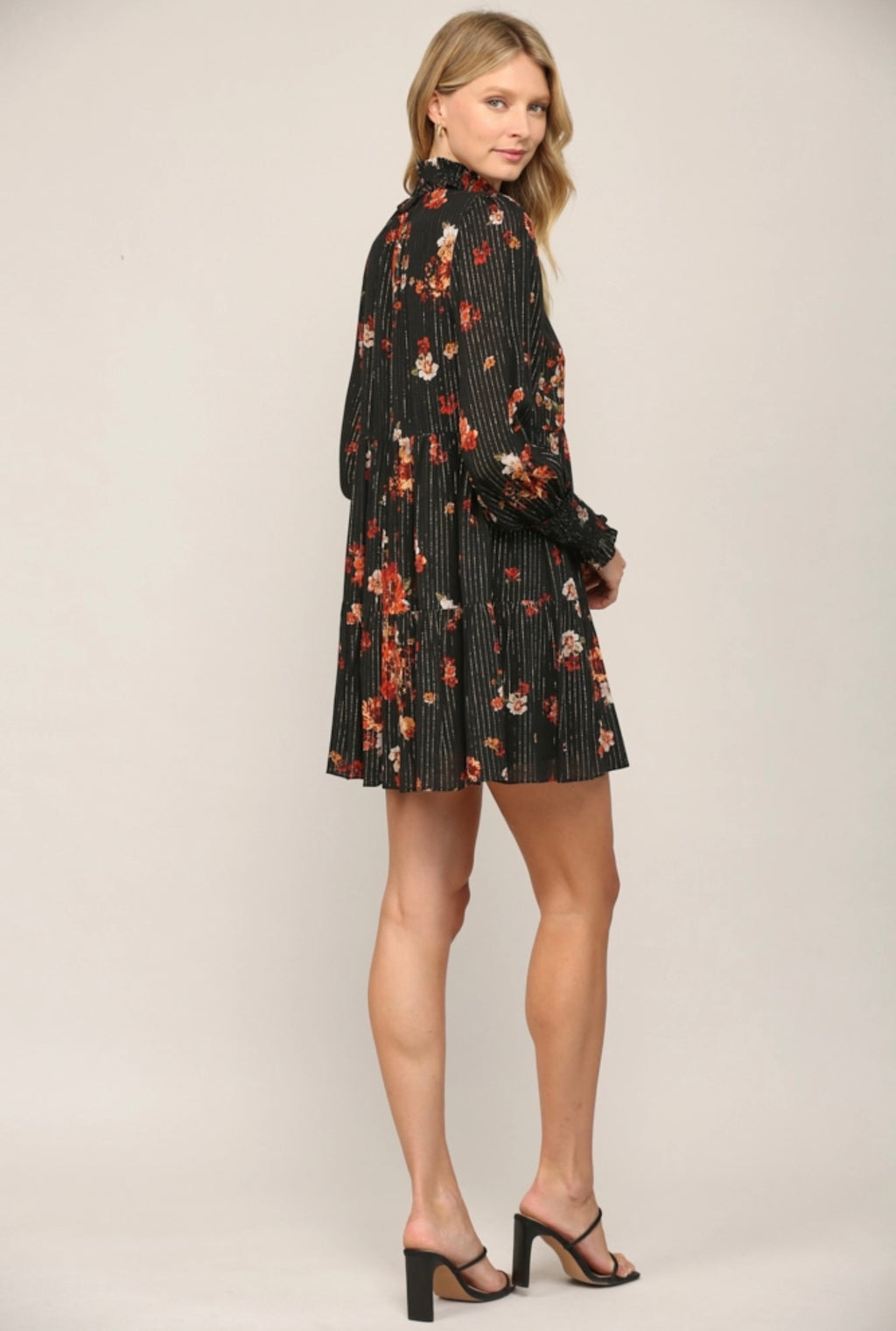 *FORESEE Lurex Floral High-Neck Midi Dress