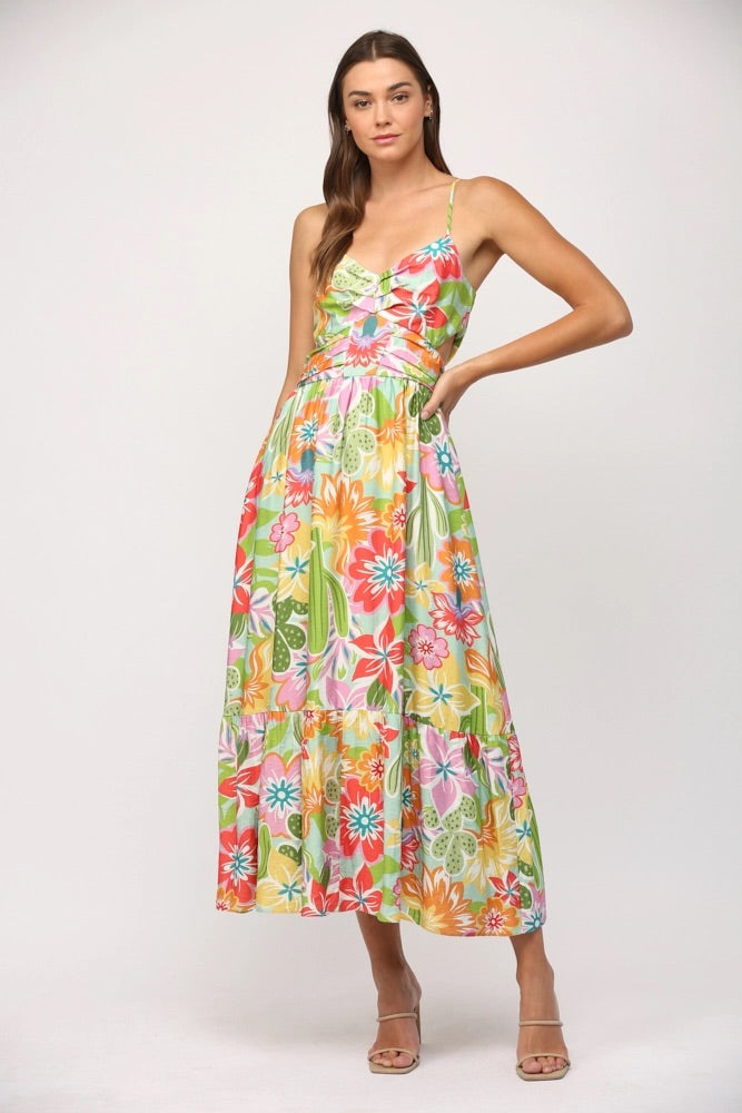 DESERT FloralPrint Cutout Midi Dress