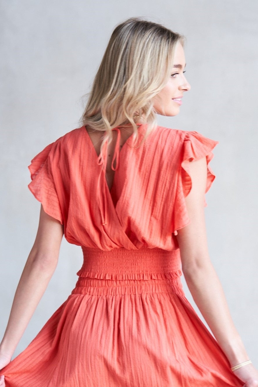 PISTOL Surplice V-Neck RuffleSleeve Waist Crop Top