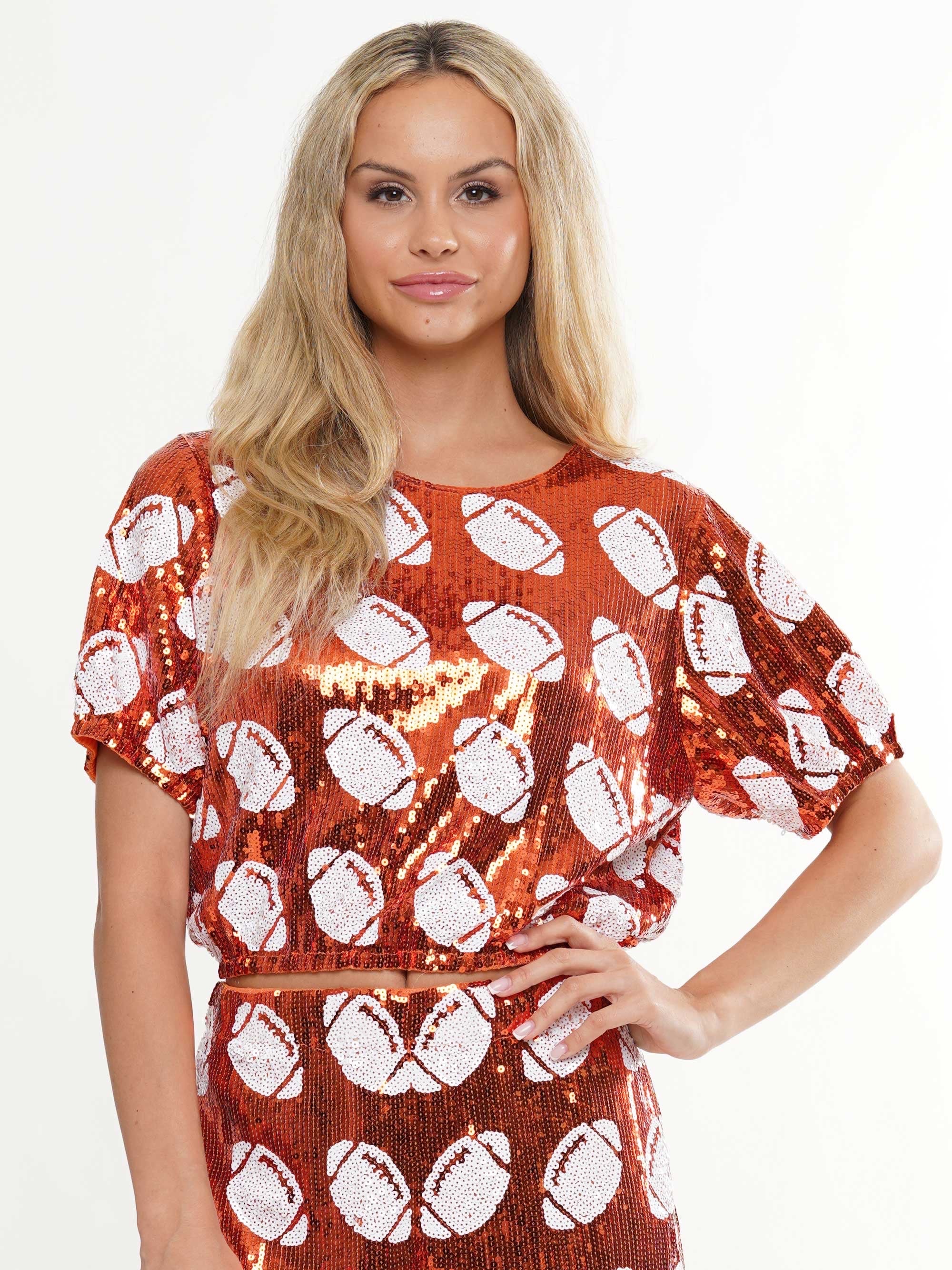 WD Sequin FOOTBALLS Crop Top