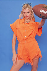 ROVER DistressedHem Colored Denim Short Romper