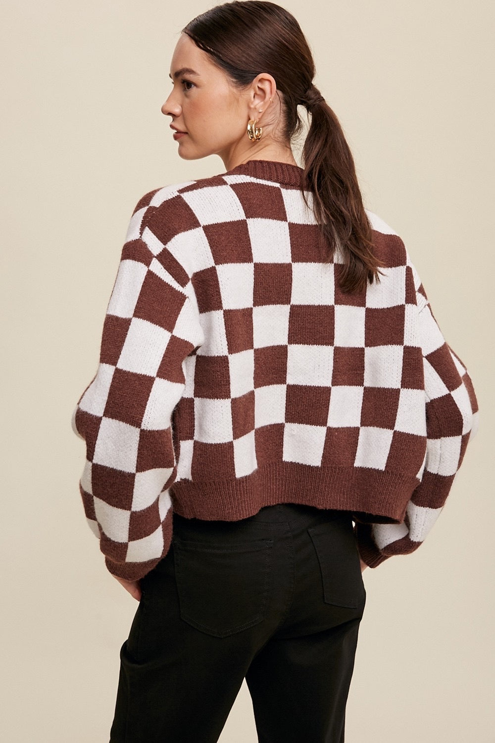 *TUCKER Bold Gingham Cardigan Sweater Top