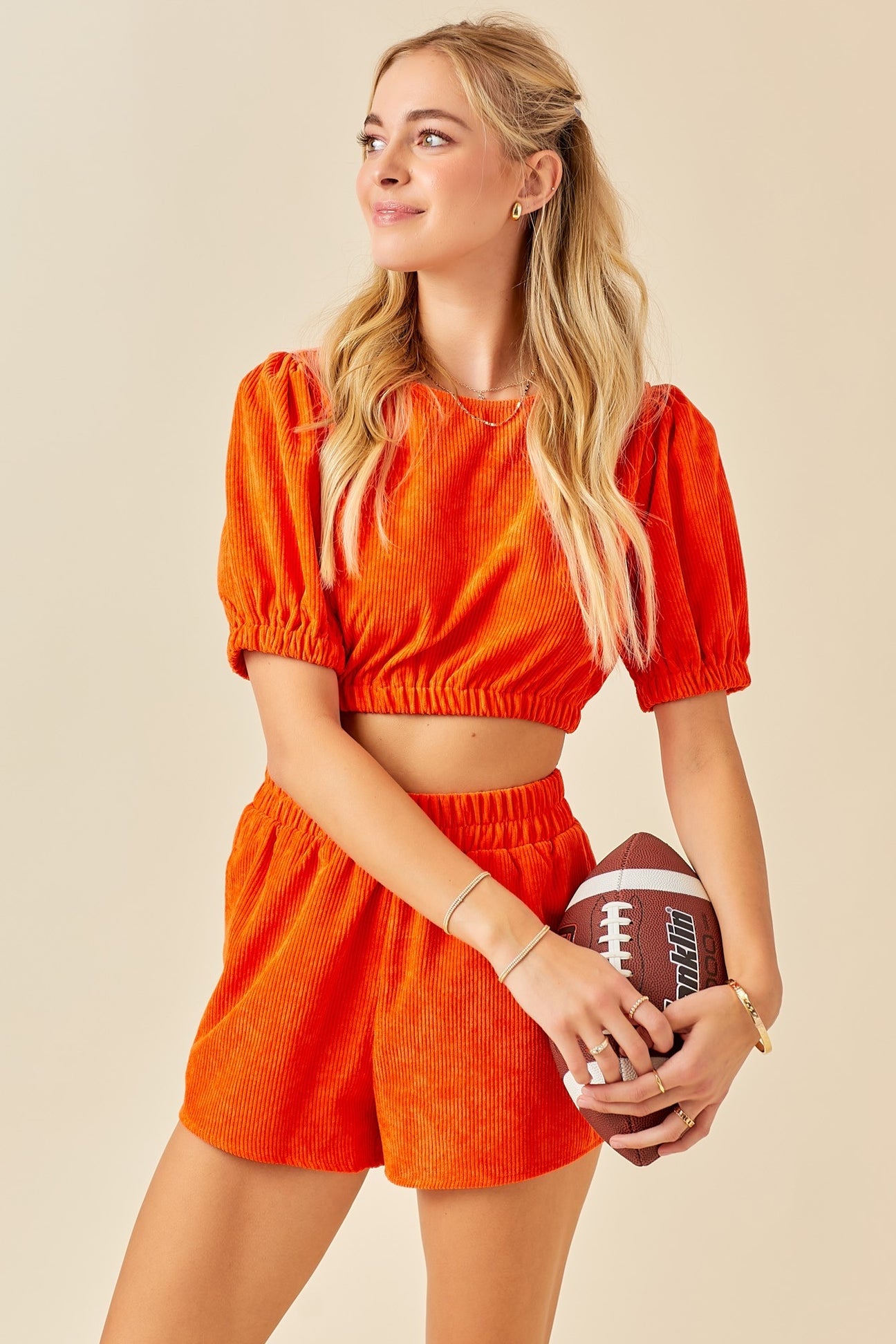 EASY DOES IT 2pc PuffSleeve MiniCord Top/Short Set