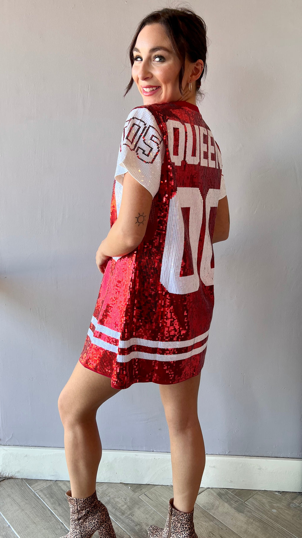 QUEEN OF SPARKLES Full Sequin QUEEN Jersey Dress Silver Accents QUEEN OF SPARKLES Full Sequin QUEEN Jersey Dress Silver Accents