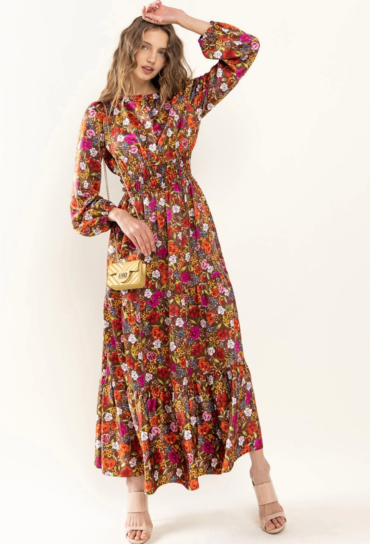 PICTURESQUE Floral Satin Tiered Maxi