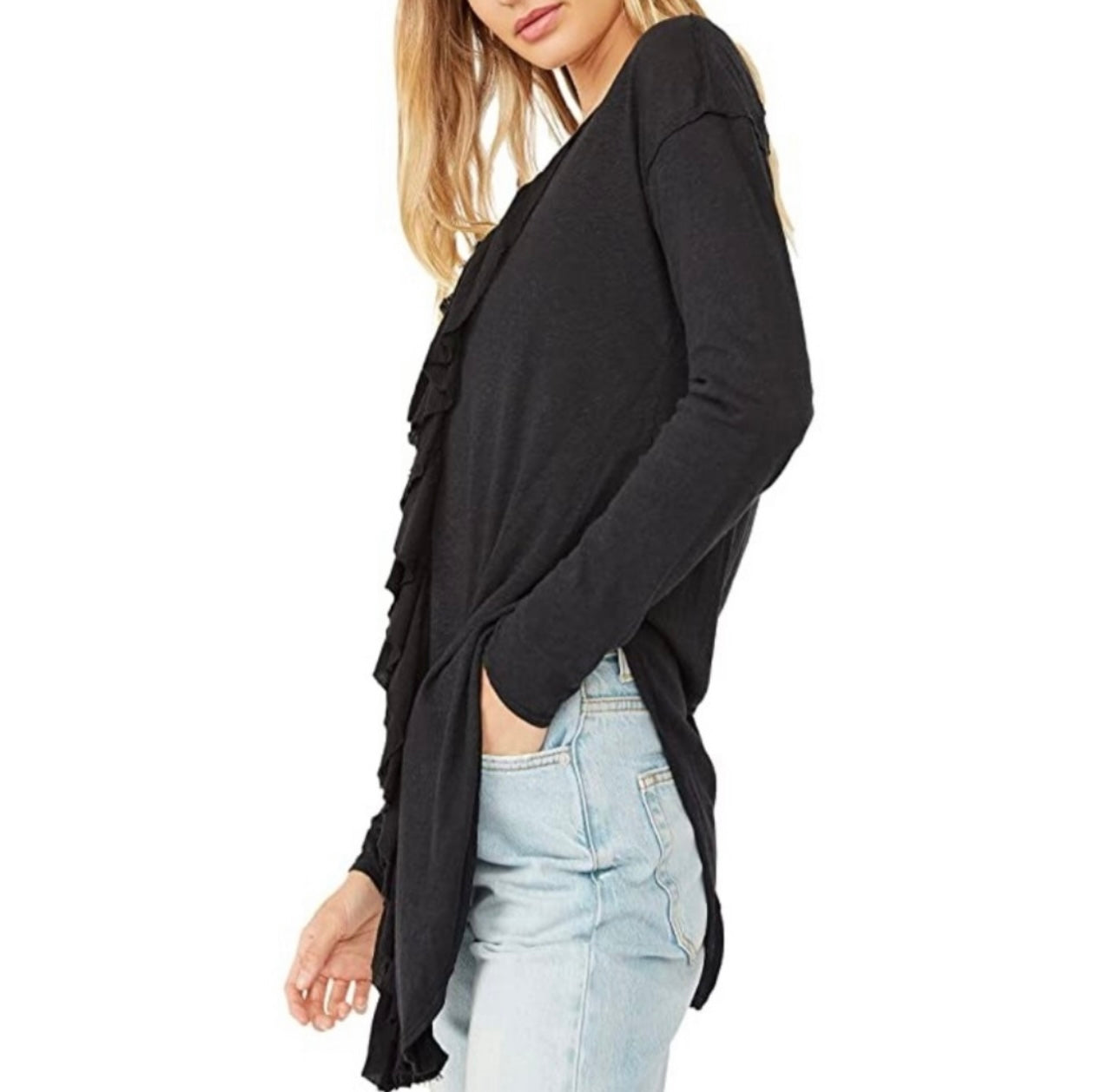 FREE PEOPLE Ruffle LOVE STAR ButtonFront LongSleeve Tunic Top