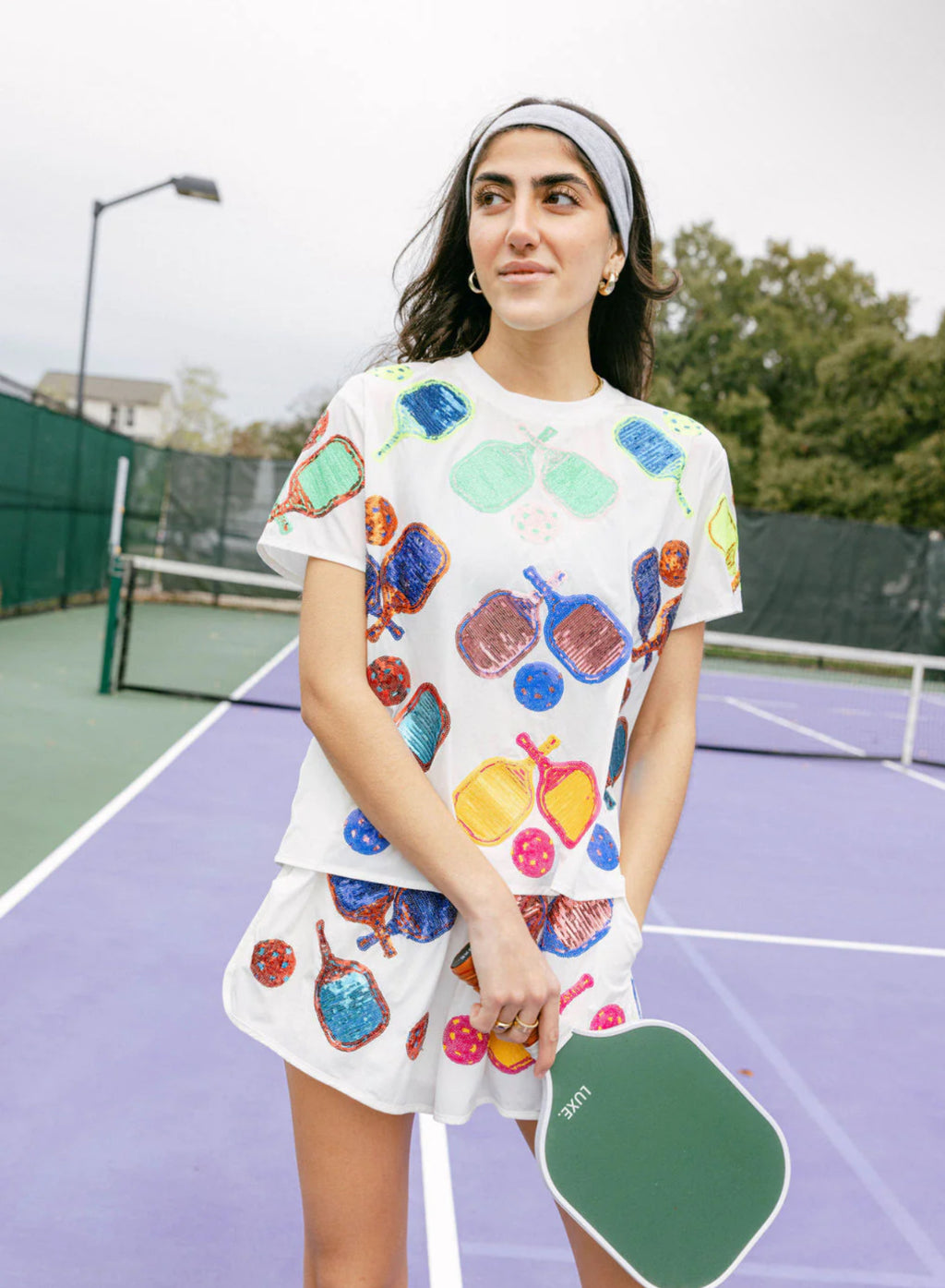 QUEEN OF SPARKLES Sequin PICKLEBALL Active Tee Top