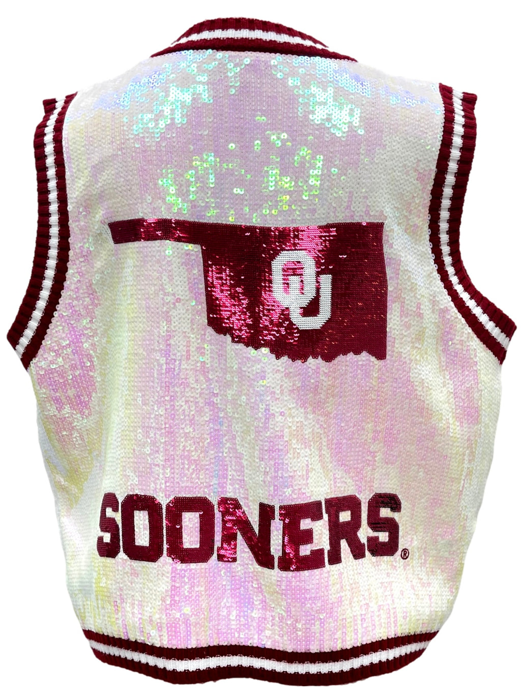 QUEEN OF SPARKLES Licensed OU Full Sequin ButtonUp Sweater Vest
