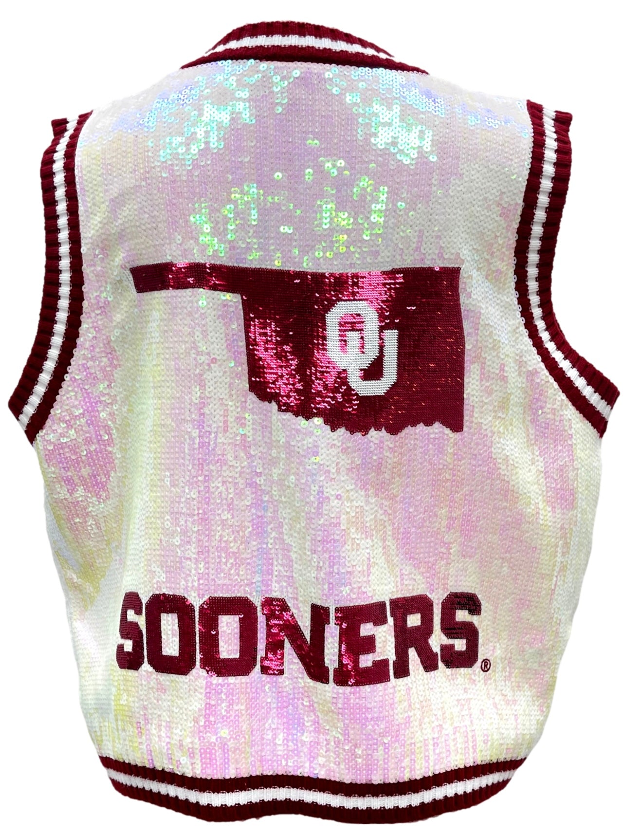 QUEEN OF SPARKLES Licensed OU Full Sequin ButtonUp Sweater Vest