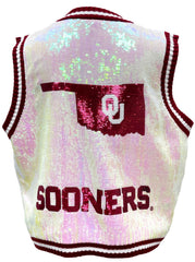 QUEEN OF SPARKLES Licensed OU Full Sequin ButtonUp Sweater Vest