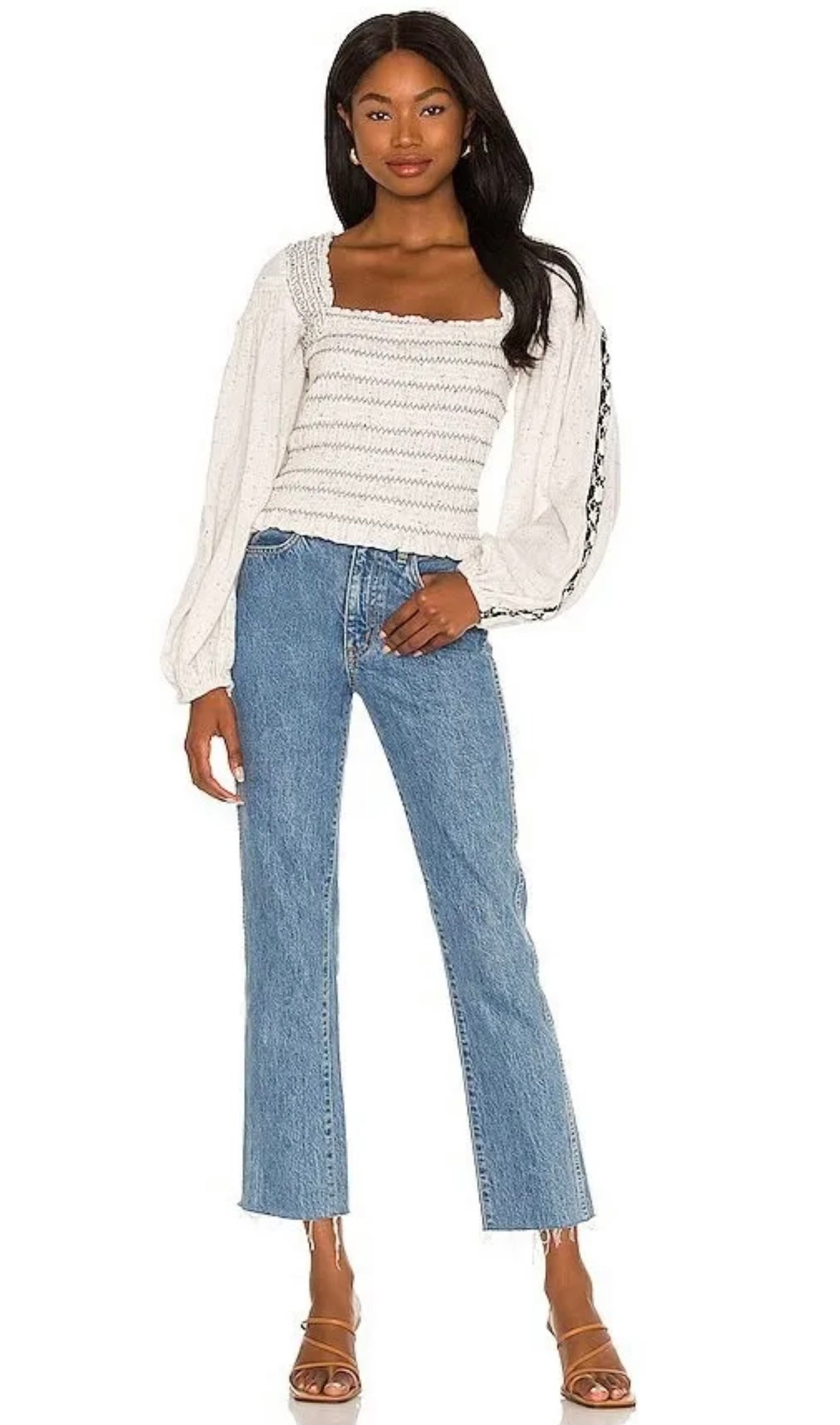 FREE PEOPLE Embroidered~Sleeve MAGGIE Smock~Bust Top