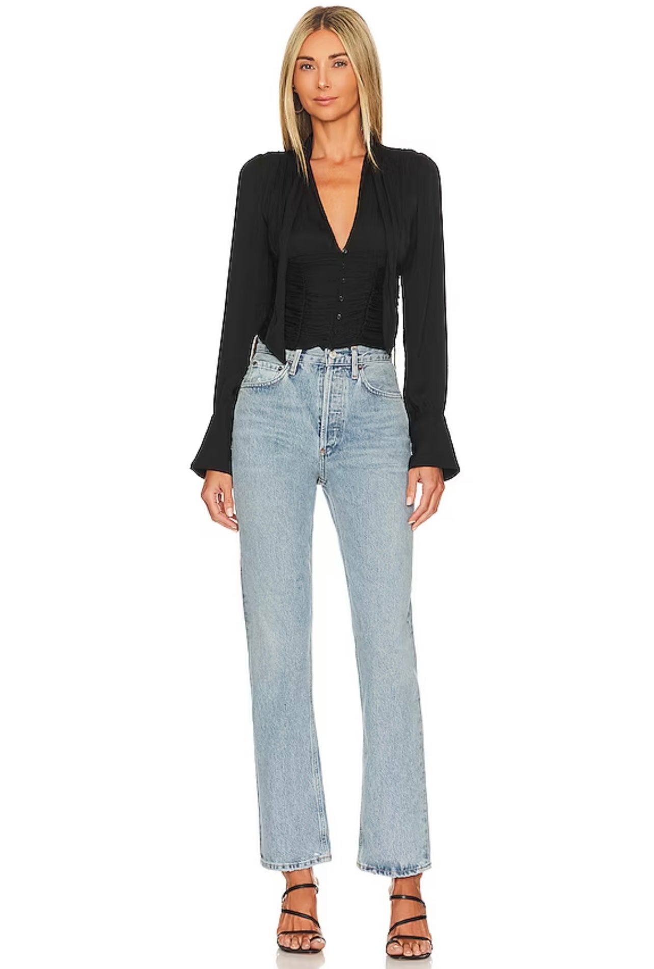 FREE PEOPLE ButtonDown MEET ME THERE TieNeck Top