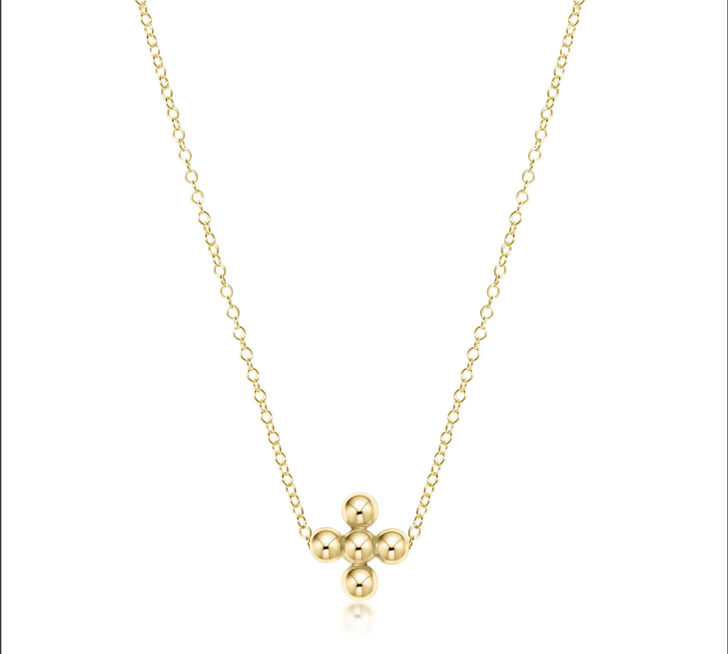 ENewton 16" Classic BEADED SIGNATURE CROSS Necklace- 3mm Bead Gold