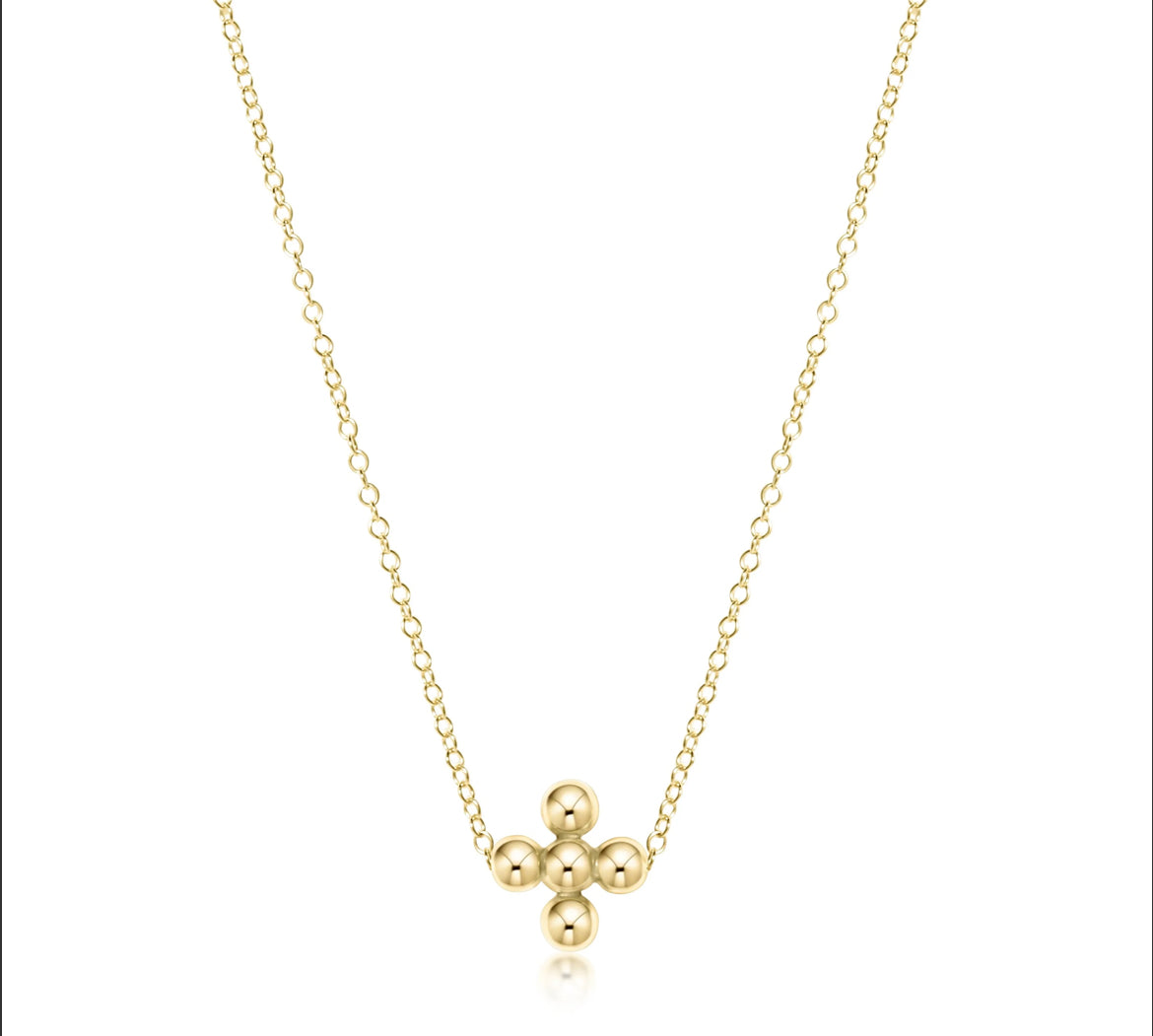 ENewton 16" Classic BEADED SIGNATURE CROSS Necklace- 3mm Bead Gold