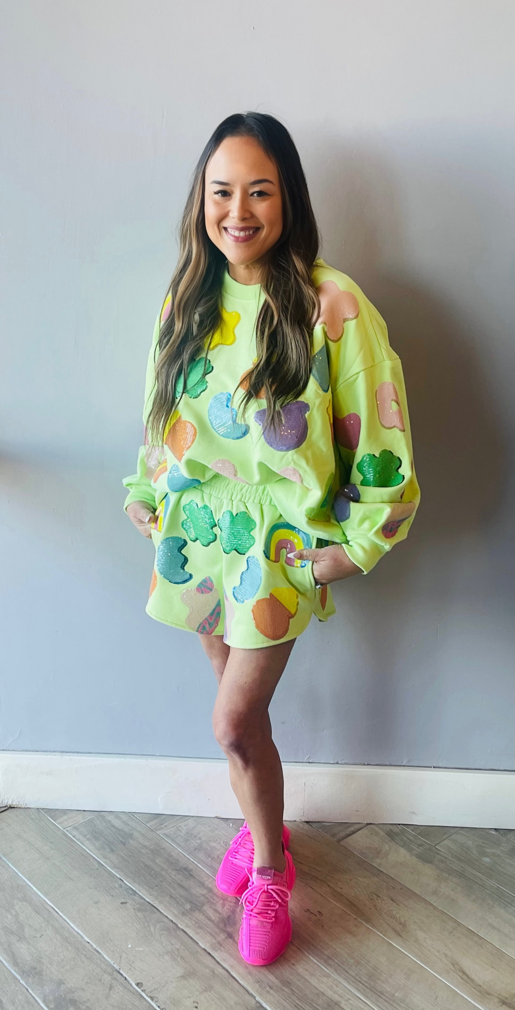 QUEEN OF SPARKLES Sequin LUCKY CHARMS Shorts