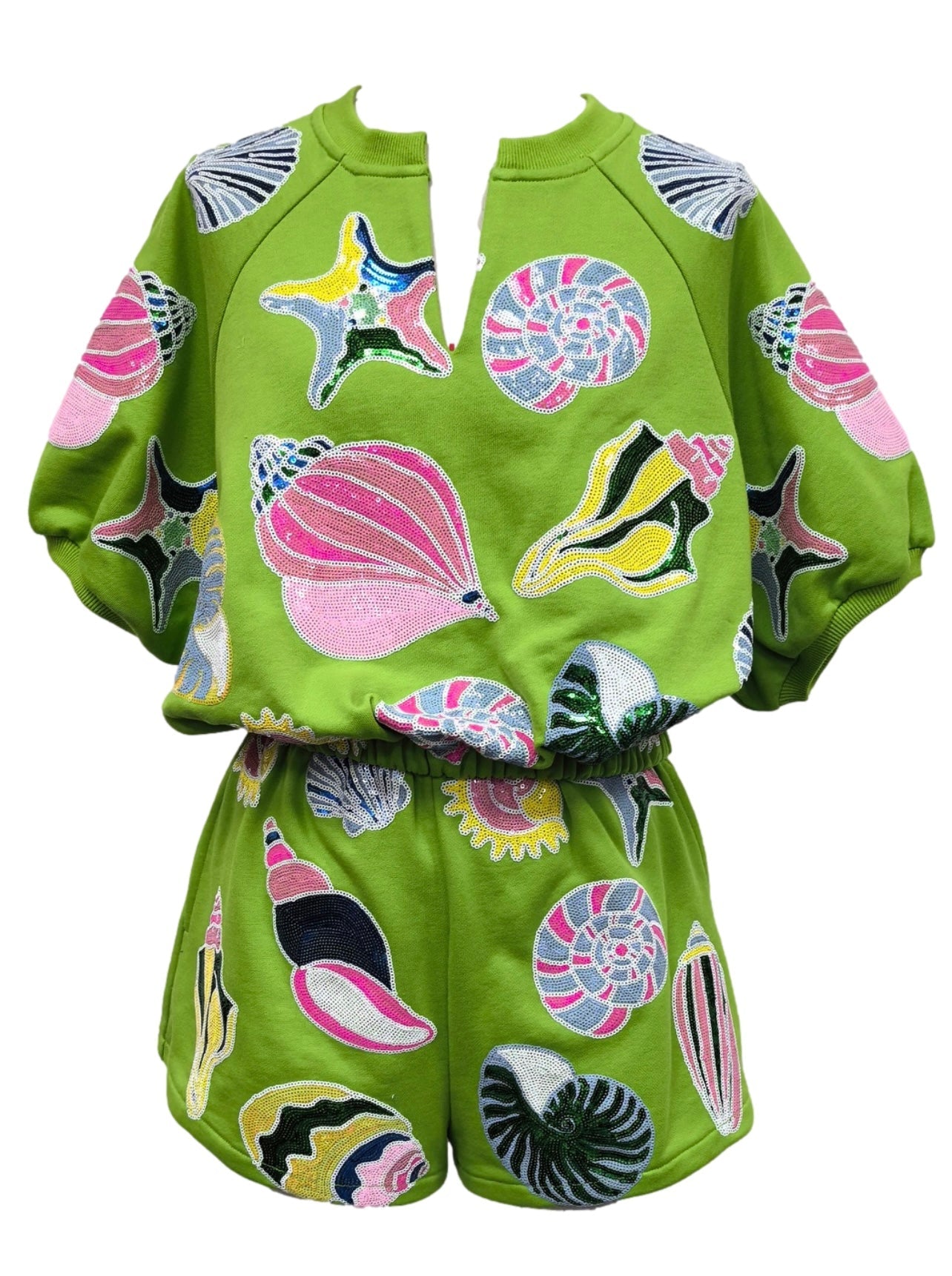 QUEEN OF SPARKLES Sequin SHELLS Colorblock Bubble Top