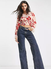 FREE PEOPLE Floral/ Lace DAPHNE Smocked Blouse Top