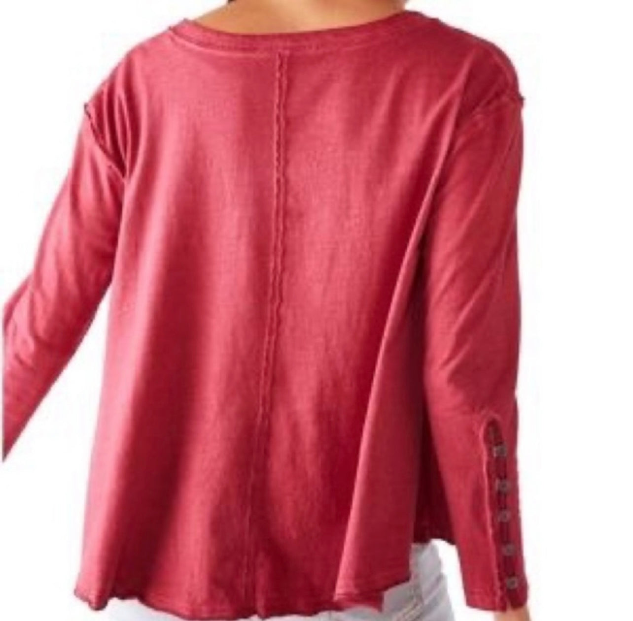 FREE PEOPLE ScoopNeck PEONY ButtonSleeve Flowy Tee Top