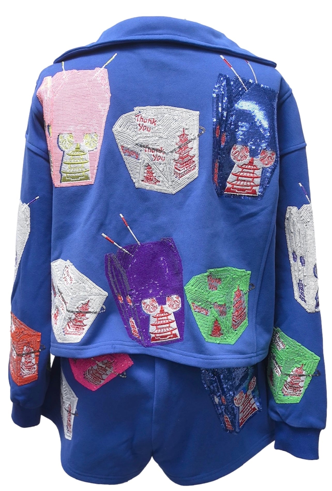 QUEEN OF SPARKLES Sequin CHINESE BOX Collar Sweatshirt