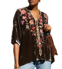 JOHNNY WAS Embroidered TALINE Velvet Top