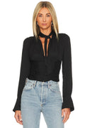 FREE PEOPLE ButtonDown MEET ME THERE TieNeck Top