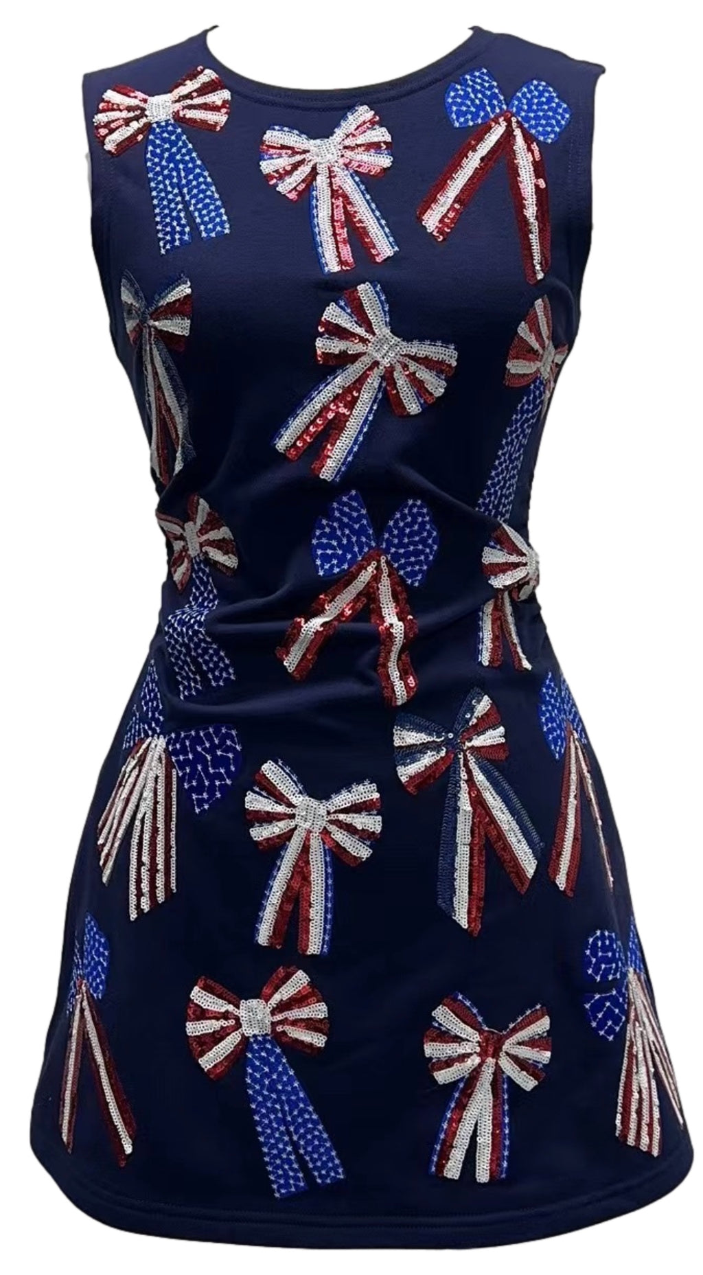 QUEEN OF SPARKLES Red/White/Blue SCATTERED BOWS Tank Dress