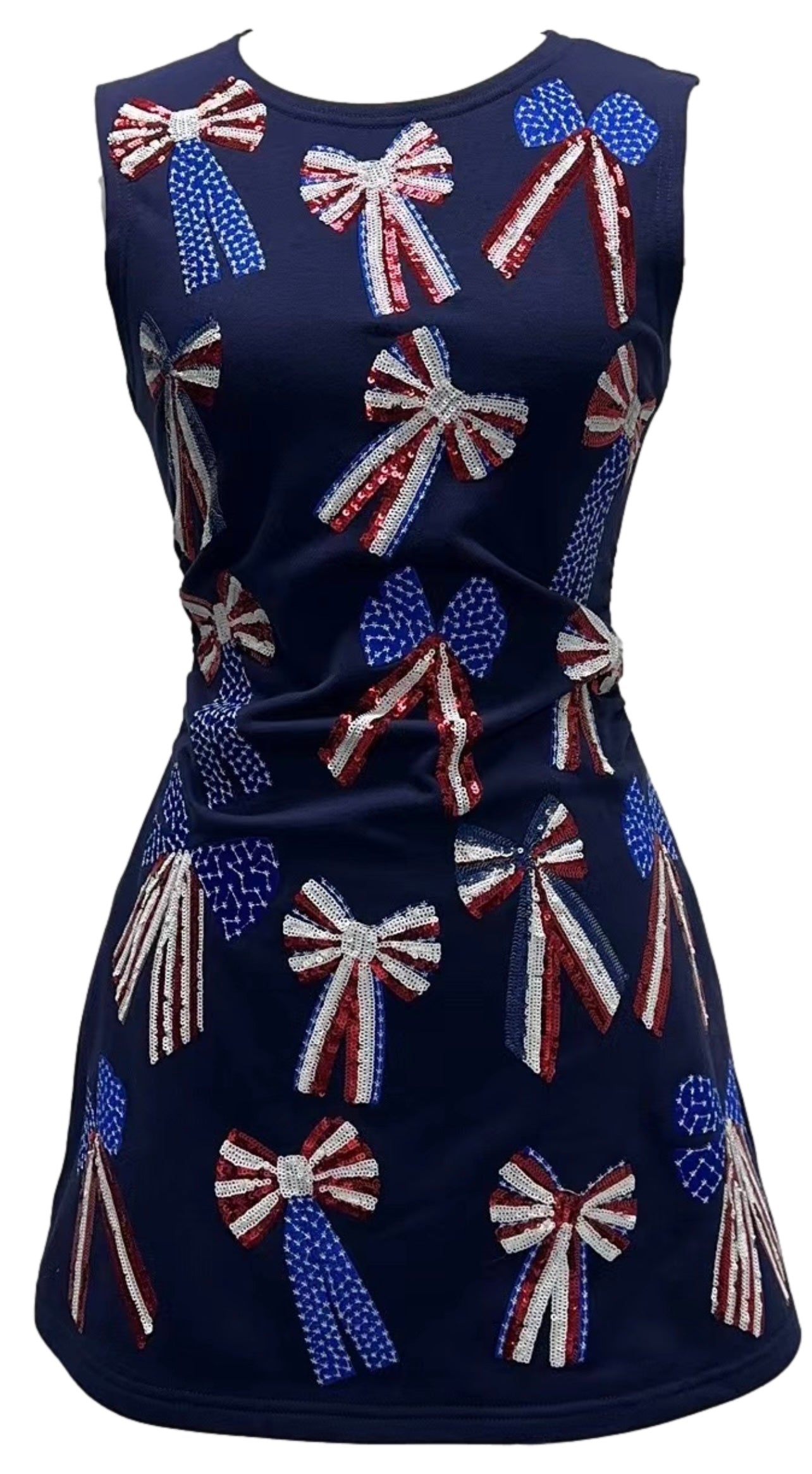 QUEEN OF SPARKLES Red/White/Blue SCATTERED BOWS Tank Dress