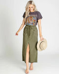 FREE PEOPLE Denim WOKE UP LIKE THIS FrayHem Maxi Skirt