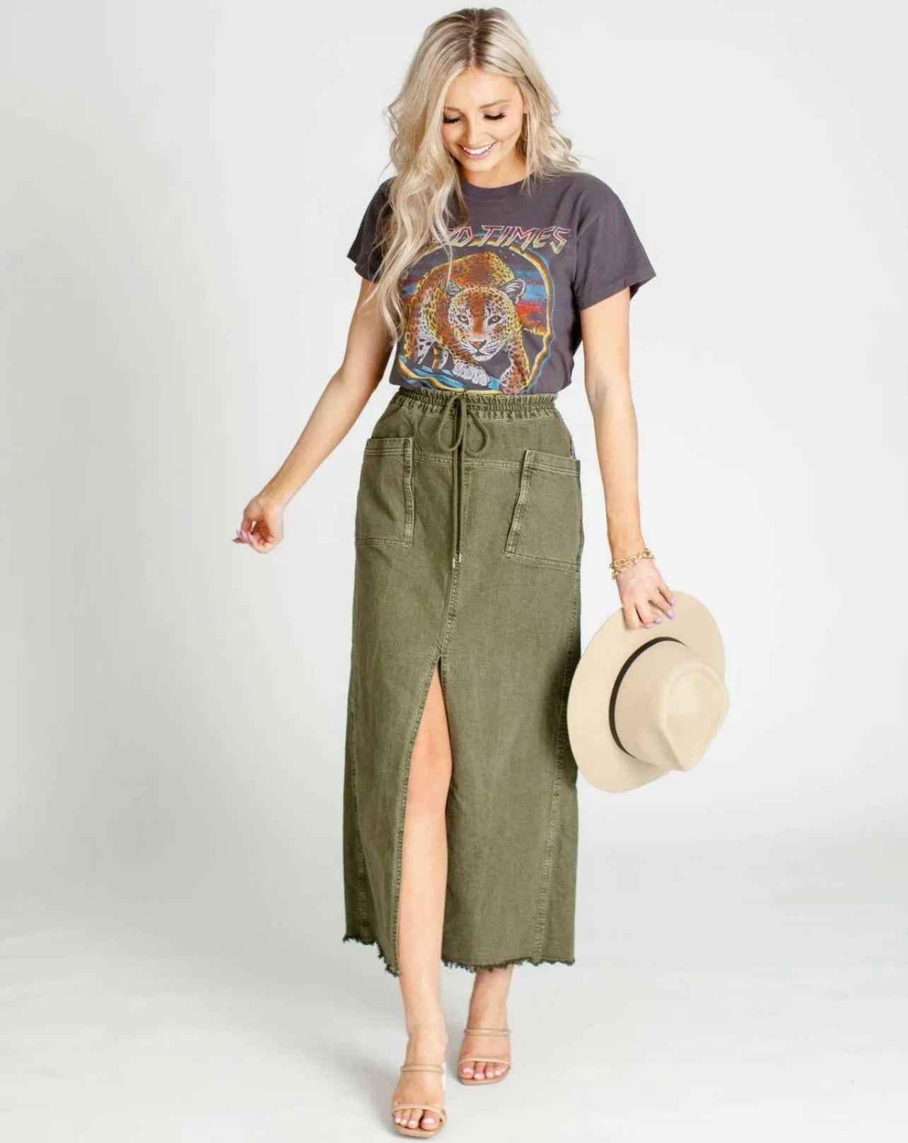 FREE PEOPLE Denim WOKE UP LIKE THIS FrayHem Maxi Skirt