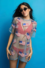 QUEEN OF SPARKLES Sheer USA FLAG CoverUp