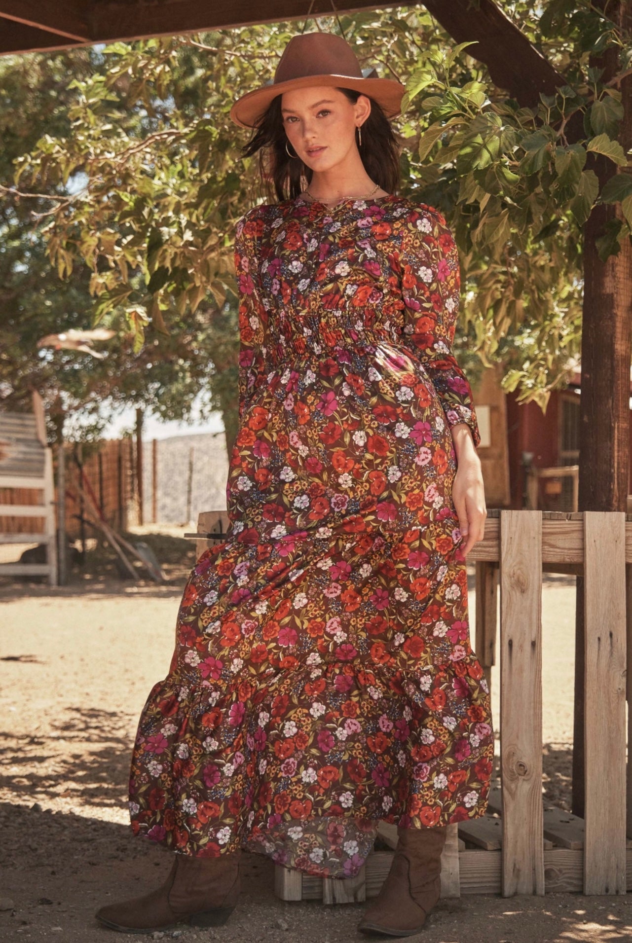 PICTURESQUE Floral Satin Tiered Maxi