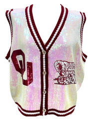 QUEEN OF SPARKLES Licensed OU Full Sequin ButtonUp Sweater Vest