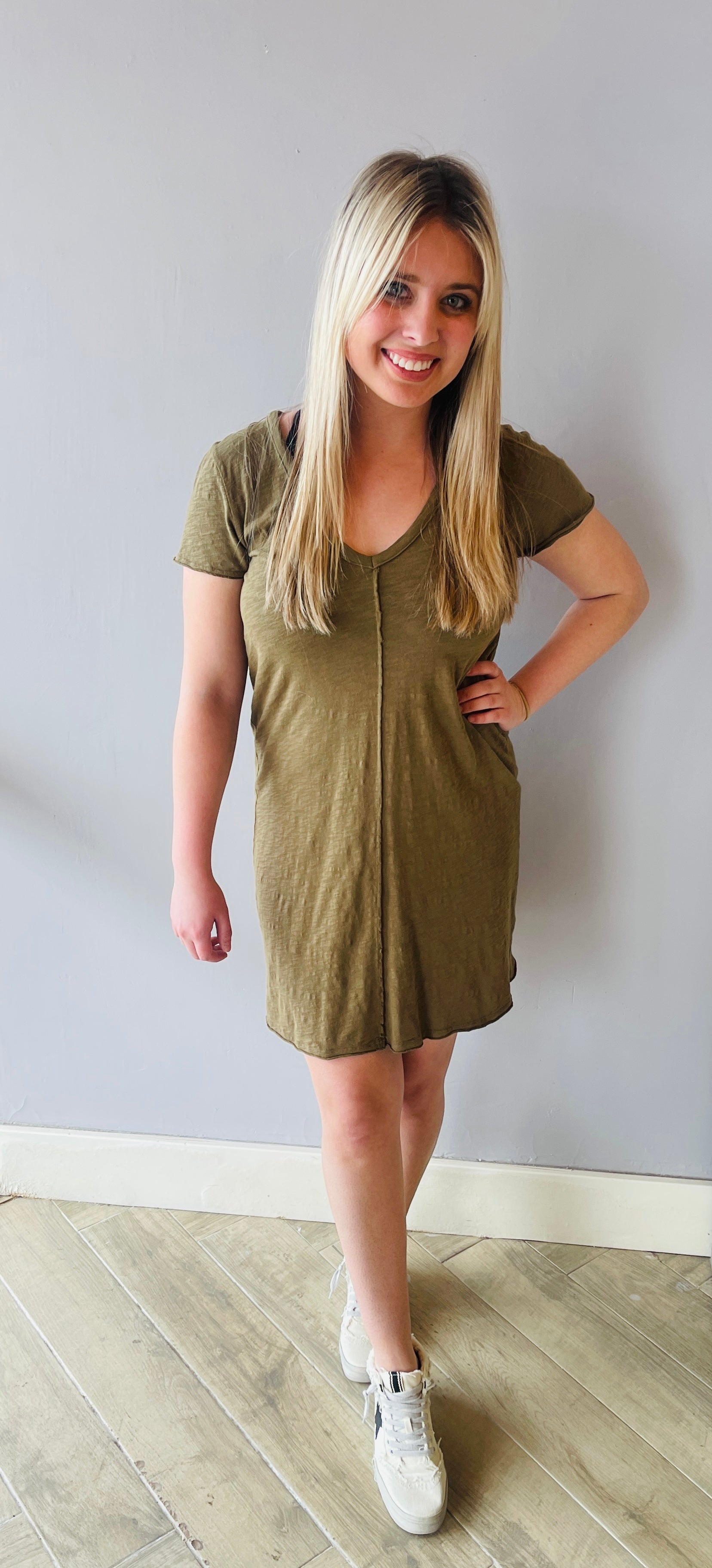 BOBI SlubJersey FLINCH V-Neck Dress
