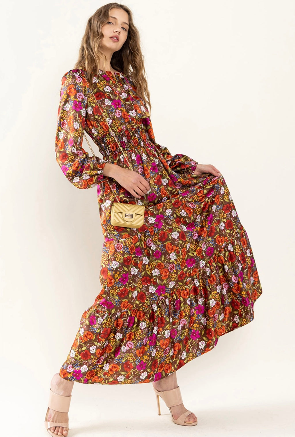 PICTURESQUE Floral Satin Tiered Maxi