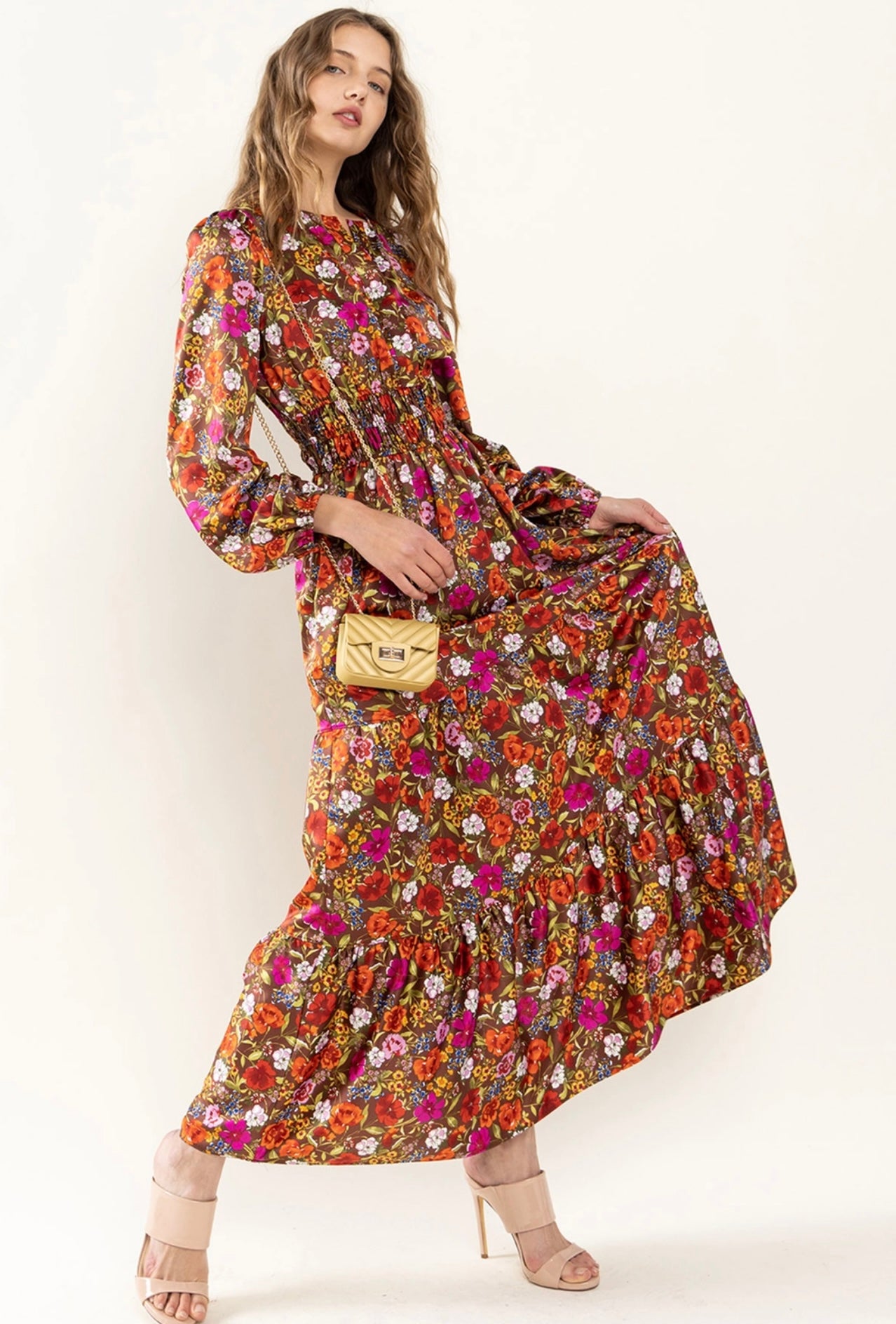 PICTURESQUE Floral Satin Tiered Maxi