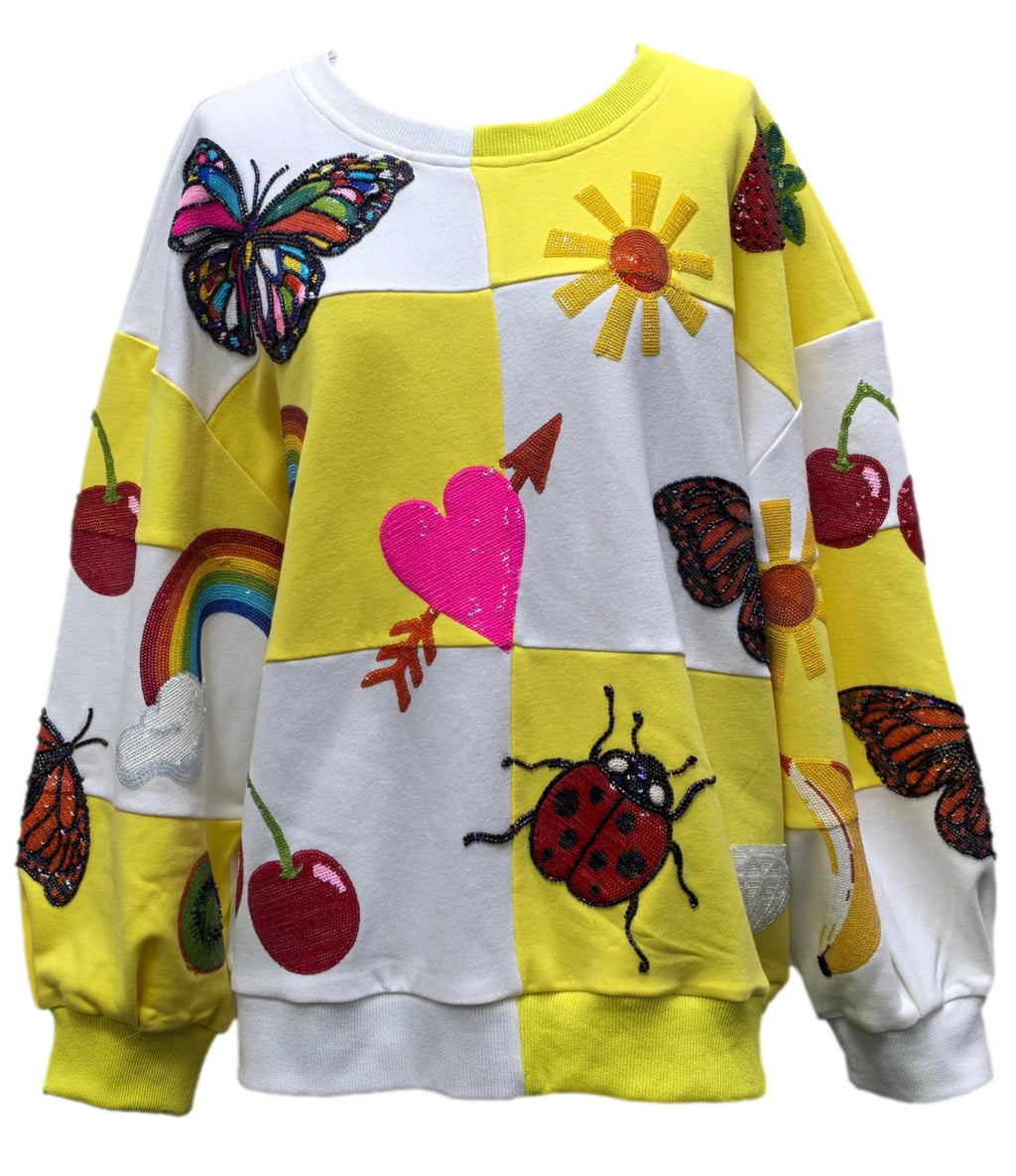 QUEEN OF SPARKLES Checkered Sequin SUMMER ICONS Sweatshirt