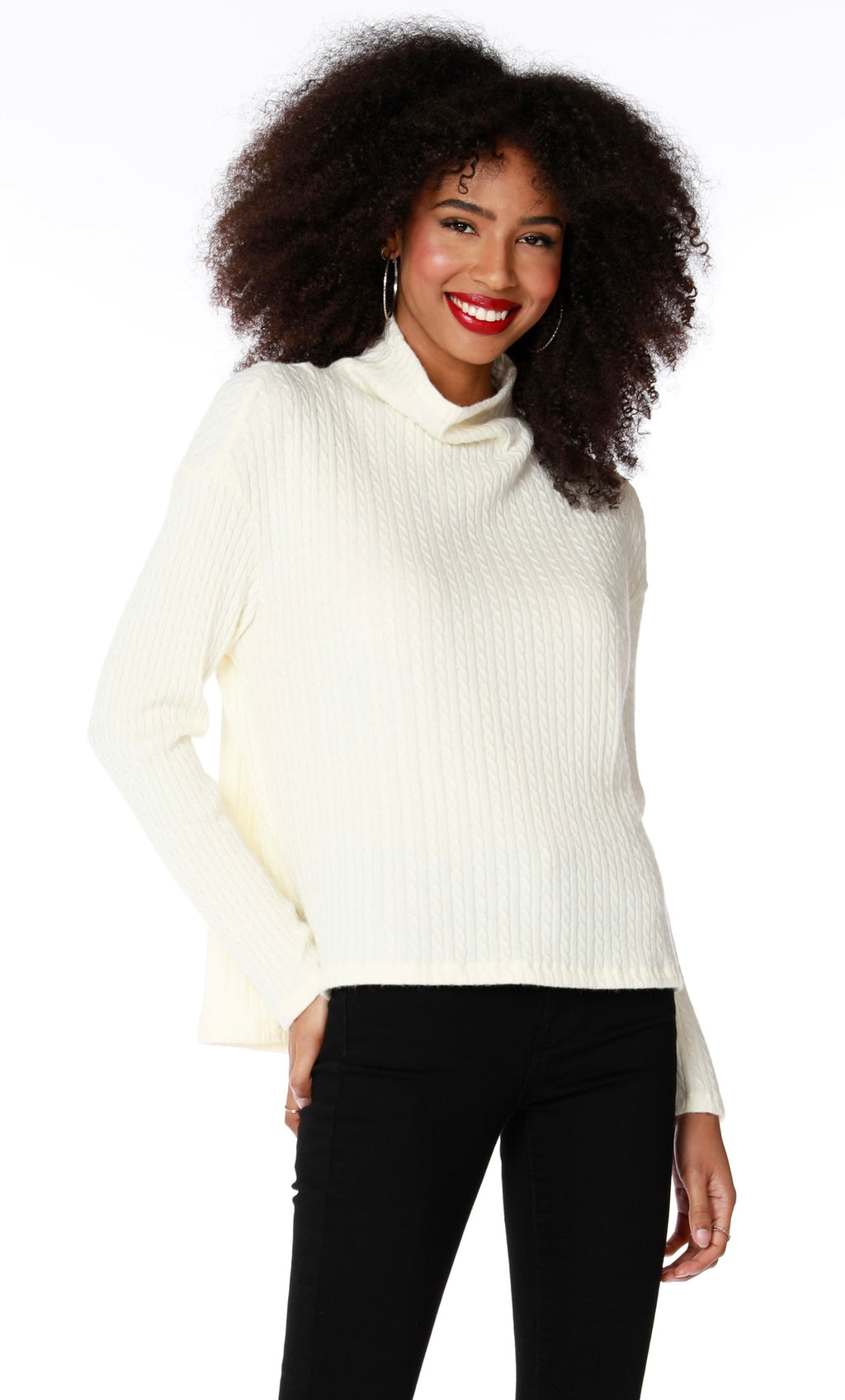 *BOBI CableKnit AMBIENCE HiLo MockNeck Top