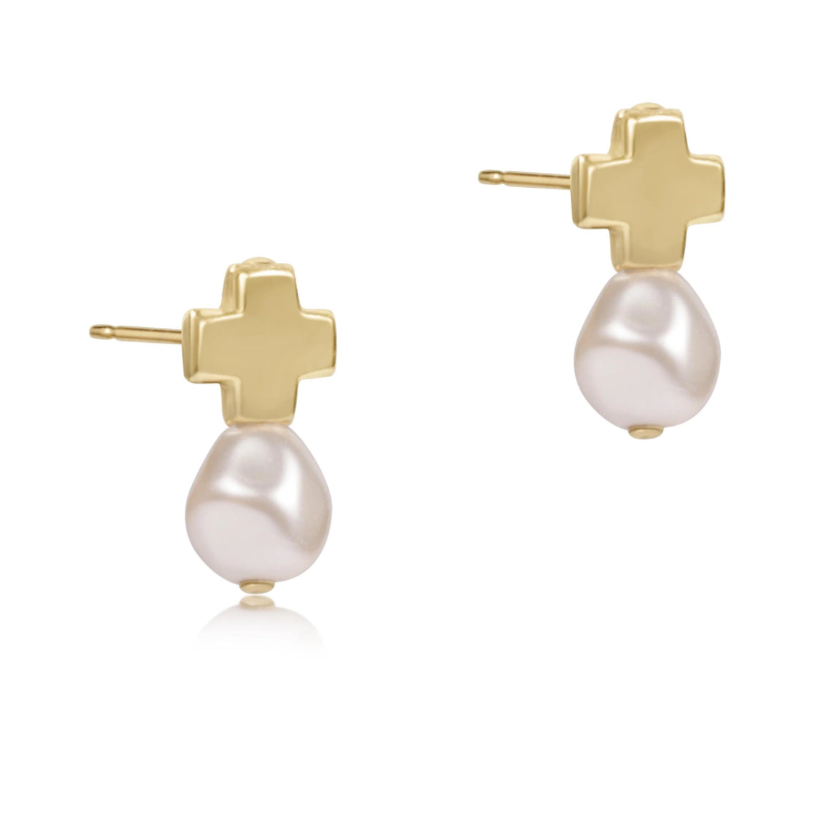 ENewton Signature Cross Gold Stud earring- Pearl